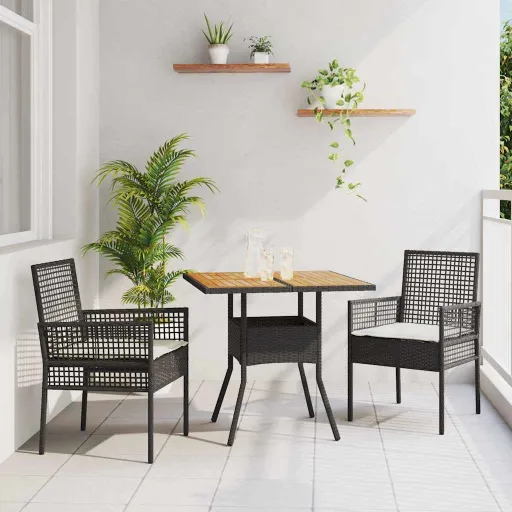 Conjunto de Jantar para Jardim   Preto Vime PE (3 pcs)