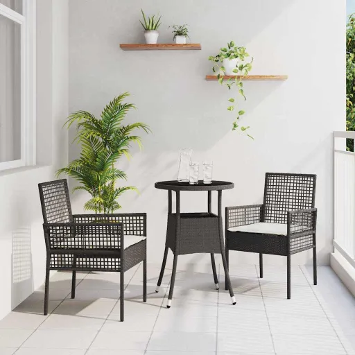 Conjunto de Jantar para Jardim   Preto Vime PE (3 pcs)