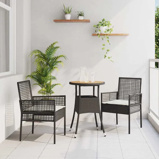 Conjunto de Jantar para Jardim   Preto Vime PE (3 pcs)
