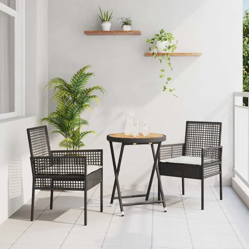 Conjunto Bistro de Jardim   Preto Vime PE (3 pcs)