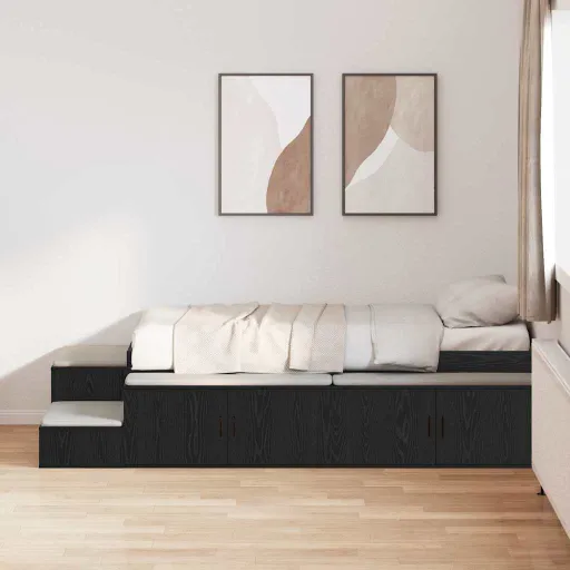 Estrado de Cama com Arrumação Carvalho Preto 100 cm