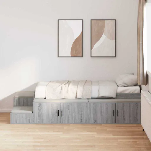 Estrado de Cama com Arrumação Cinza Sonoma 90 cm