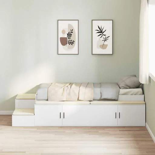 Estrado de Cama com Arrumação Branco 90 cm Madeira Processada