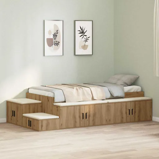Estrado de Cama com Arrumação Carvalho Artesanal 90 cm