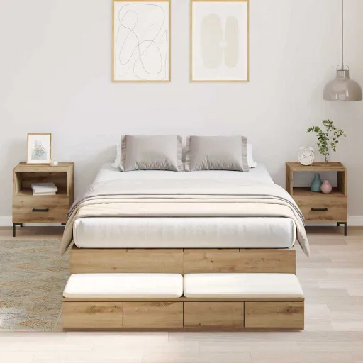 Estrado de Cama com Arrumação Carvalho Artesanal 120 cm