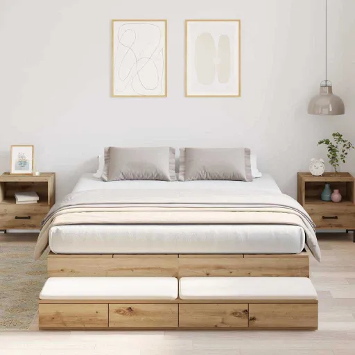 Estrado de Cama com Arrumação Carvalho Artesanal 135 cm