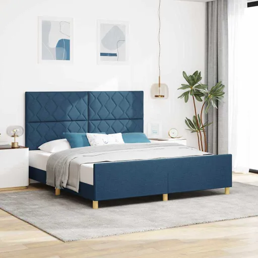 Estrutura da Cama com Cabeceira Azul 180 x 200 cm Tecido