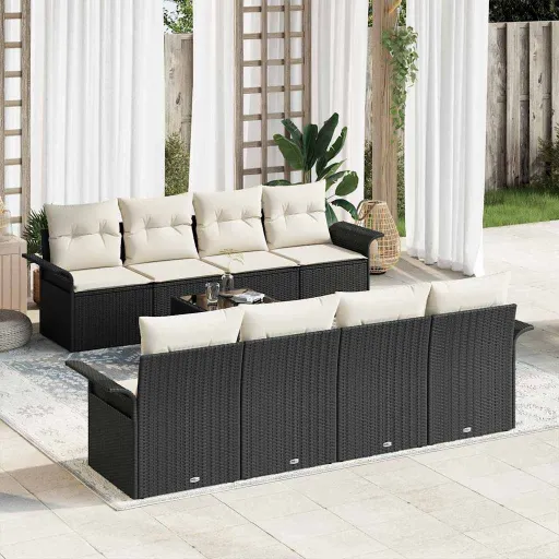 Conjunto de Sofá de Jardim   Preto Rattan Sintético (9 pcs)