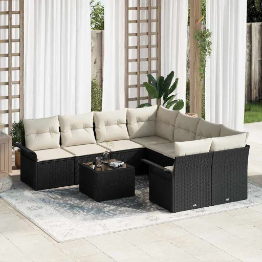 Conjunto de Sofá de Jardim   Preto Rattan Sintético (9 pcs)