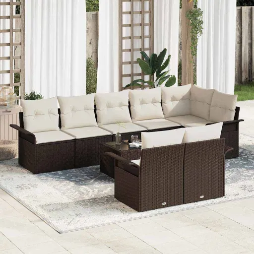 Conjunto de Sofá de Jardim   Castanho Rattan Sintético (9 pcs)