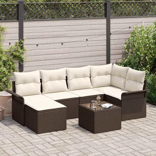 Conjunto de Sofá de Jardim   Castanho Rattan Sintético (7 pcs)