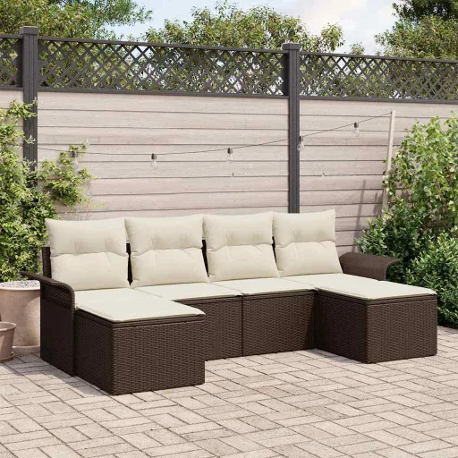 Conjunto de Sofá de Jardim   Castanho Rattan Sintético (6 pcs)