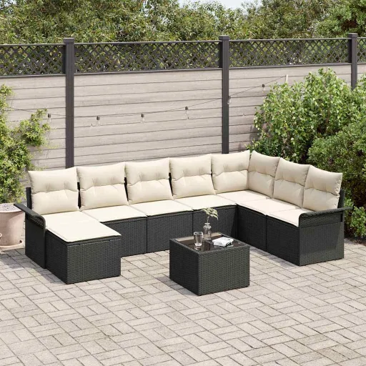 Conjunto de Sofá de Jardim   Preto Rattan Sintético (9 pcs)