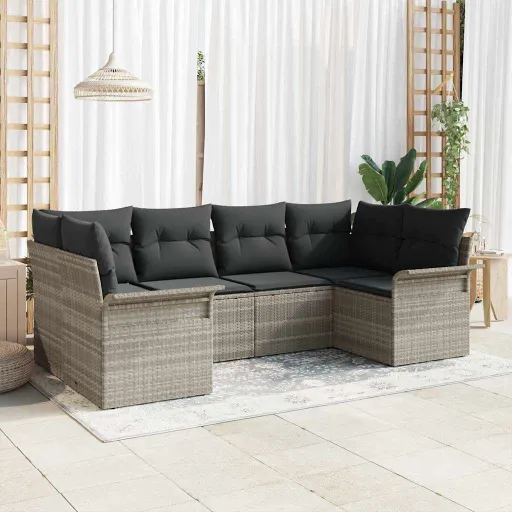 Conjunto de Sofá de Jardim   Cinzento-Claro Vime PE (6 pcs)