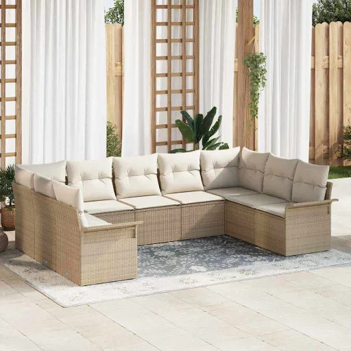 Conjunto de Sofá de Jardim com Almofada Bege Vime PE