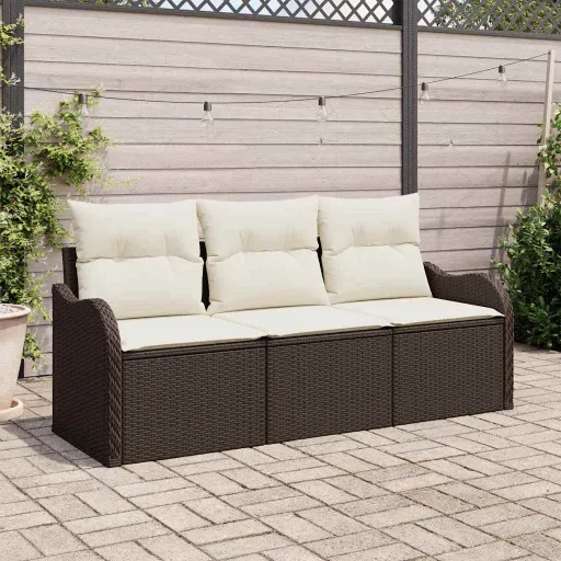 Conjunto de Sofá de Jardim   Castanho Rattan Sintético (3 pcs)