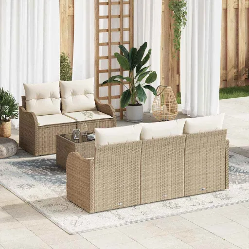 Conjunto de Sofá de Jardim Bege Vime PE