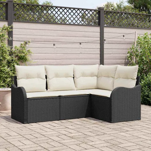 Conjunto de Sofá de Jardim   Preto Vime PE (4 pcs)