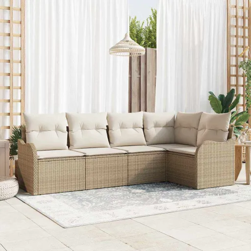 Conjunto de Sofá de Jardim Bege Vime PE