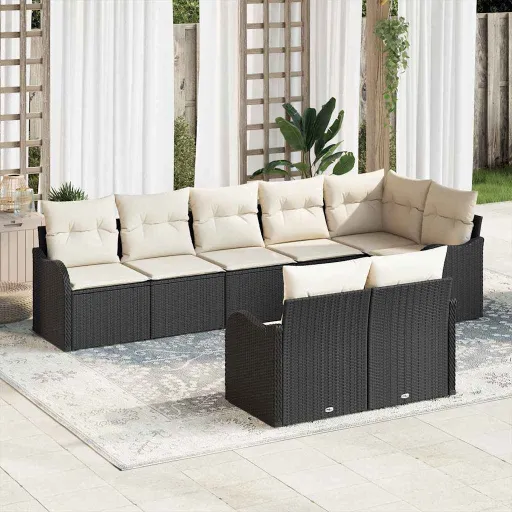 Conjunto de Sofá de Jardim   Preto Vime PE (8 pcs)