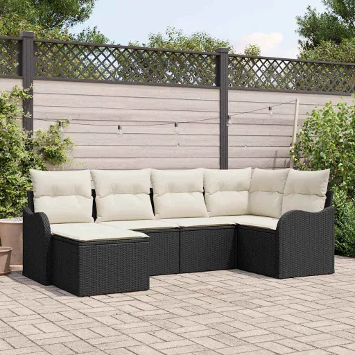 Conjunto de Sofá de Jardim   Preto Vime PE (6 pcs)