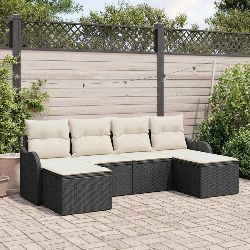 Conjunto de Sofá de Jardim   Preto Rattan Sintético (6 pcs)