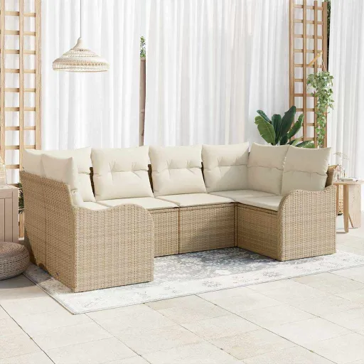 Conjunto de Sofá de Jardim   Bege Rattan Sintético (6 pcs)