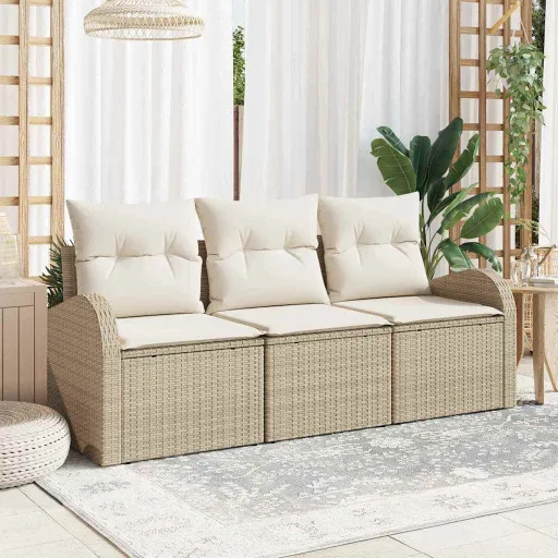 Conjunto de Sofá de Jardim Bege Vime PE