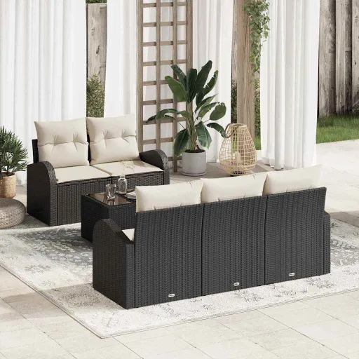 Conjunto de Sofá de Jardim Preto 55 x 55 x 37 cm Vime PE