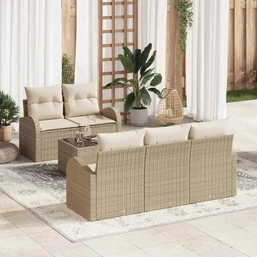 Conjunto de Sofá de Jardim Bege 55 x 55 x 37 cm Vime PE