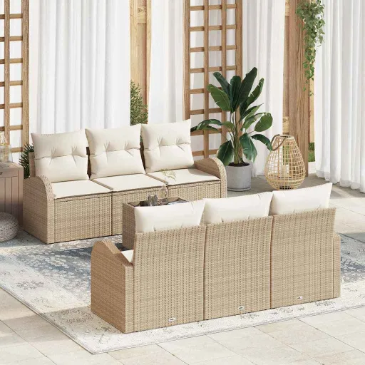 Conjunto de Sofá de Jardim Bege 55 x 55 x 37 cm Vime PE