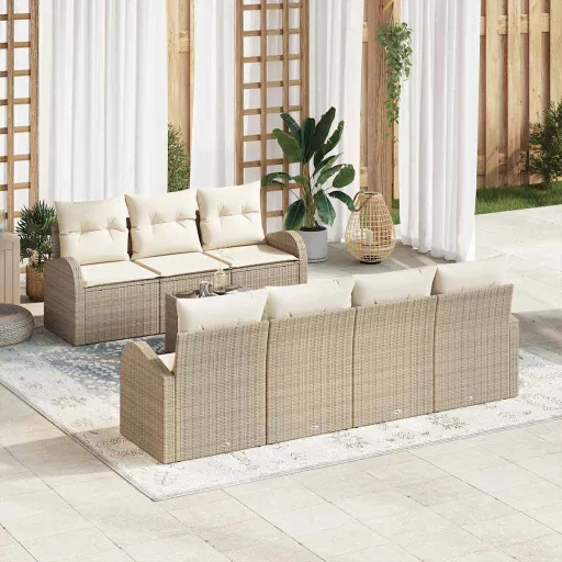 Conjunto de Sofá de Jardim Bege 55 x 55 x 37 cm Vime PE
