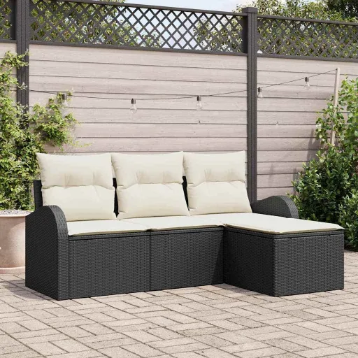 Conjunto de Sofá de Jardim Preto Vime PE