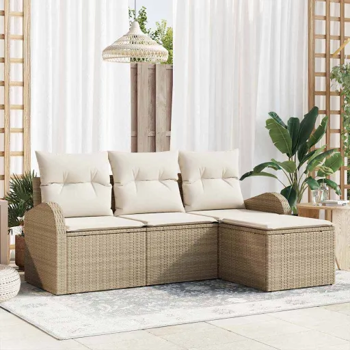 Conjunto de Sofá de Jardim Bege Vime PE