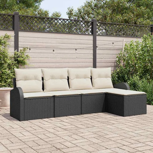 Conjunto de Sofá de Jardim   Preto Vime PE (5 pcs)