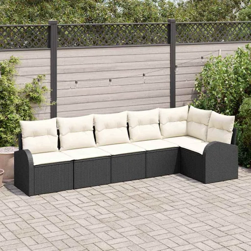 Conjunto de Sofá de Jardim   Preto Rattan Sintético (6 pcs)