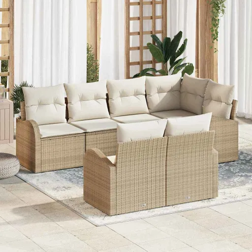 Conjunto de Sofá de Jardim Bege Vime PE