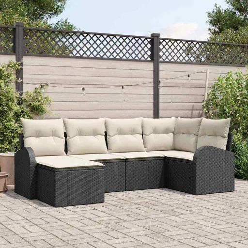 Conjunto de Sofá de Jardim   Preto Vime PE (6 pcs)