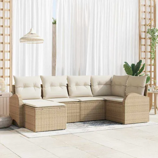 Conjunto de Sofá de Jardim   Bege Vime PE (6 pcs)