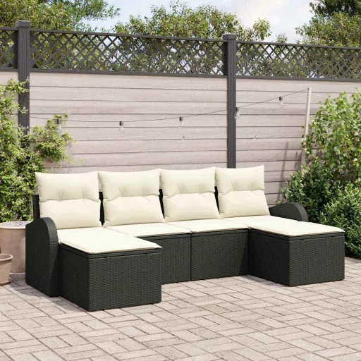 Conjunto de Sofá de Jardim   Preto Rattan de Polipropileno (6 pcs)