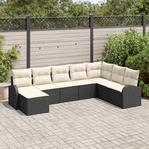 Conjunto de Sofá de Jardim   Preto Rattan Sintético (8 pcs)