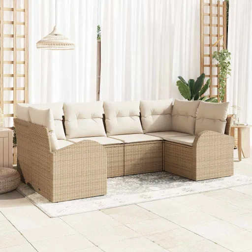 Conjunto de Sofá de Jardim   Bege Rattan de Polipropileno (6 pcs)