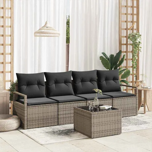 Conjunto de Sofás com Almofada Manual   Cinzeto Vime PE (5 pcs)