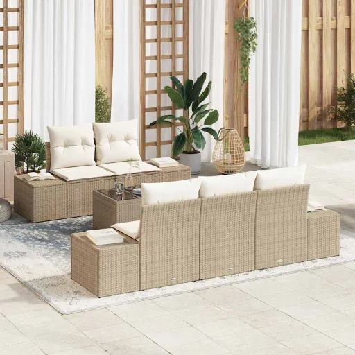 Conjunto de Sofá de Jardim com Almofada Bege Vime PE