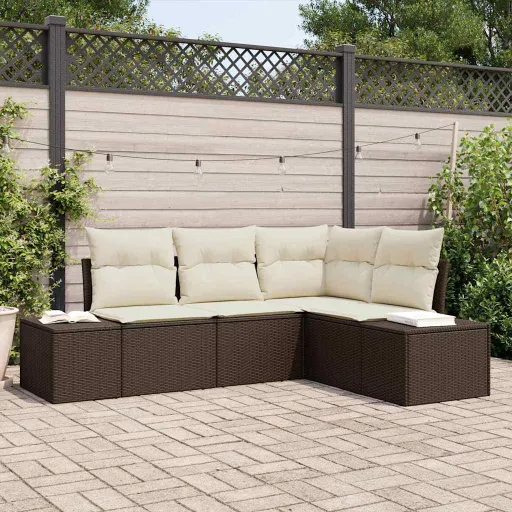 Conjunto de Sofá de Jardim   Castanho Vime PE (4 pcs)