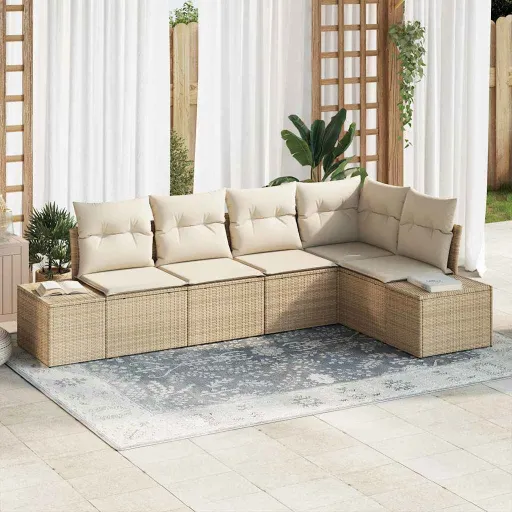 Conjunto de Sofá de Jardim   Bege Vime PE (5 pcs)