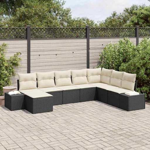 Conjunto de Sofá de Jardim com Almofada   Vime PE (8 pcs)