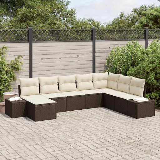 Conjunto de Sofá de Jardim com Almofada   Vime PE (8 pcs)