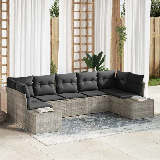 Conjunto de Sofá de Jardim   Cinzento-Claro Vime PE (7 pcs)