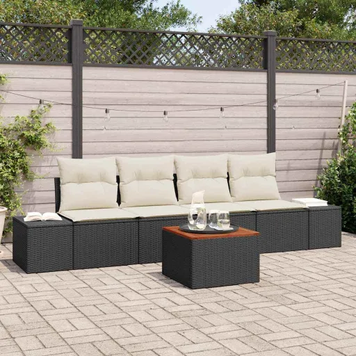 Conjunto de Sofá de Jardim   Preto Rattan Sintético (5 pcs)